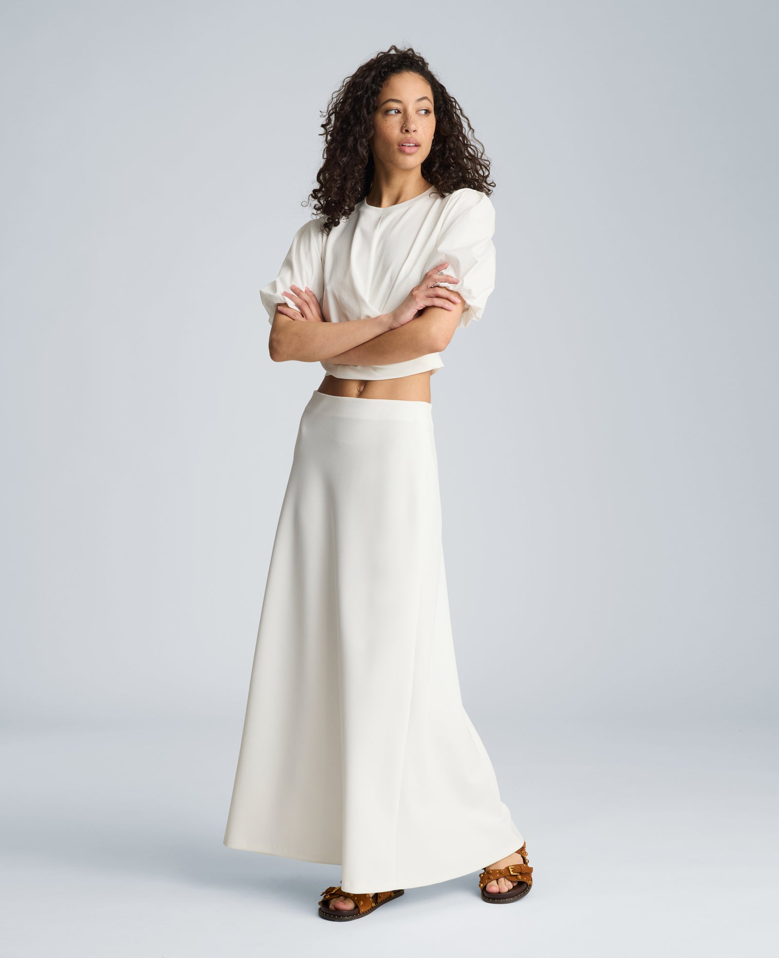 Kenneth Cole Pull On Flared Maxi Skirt | PURE WHITE
