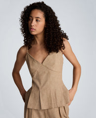 Kenneth Cole Linen Fitted Cami with Pleated Body | MESA TAUP/MELANGE