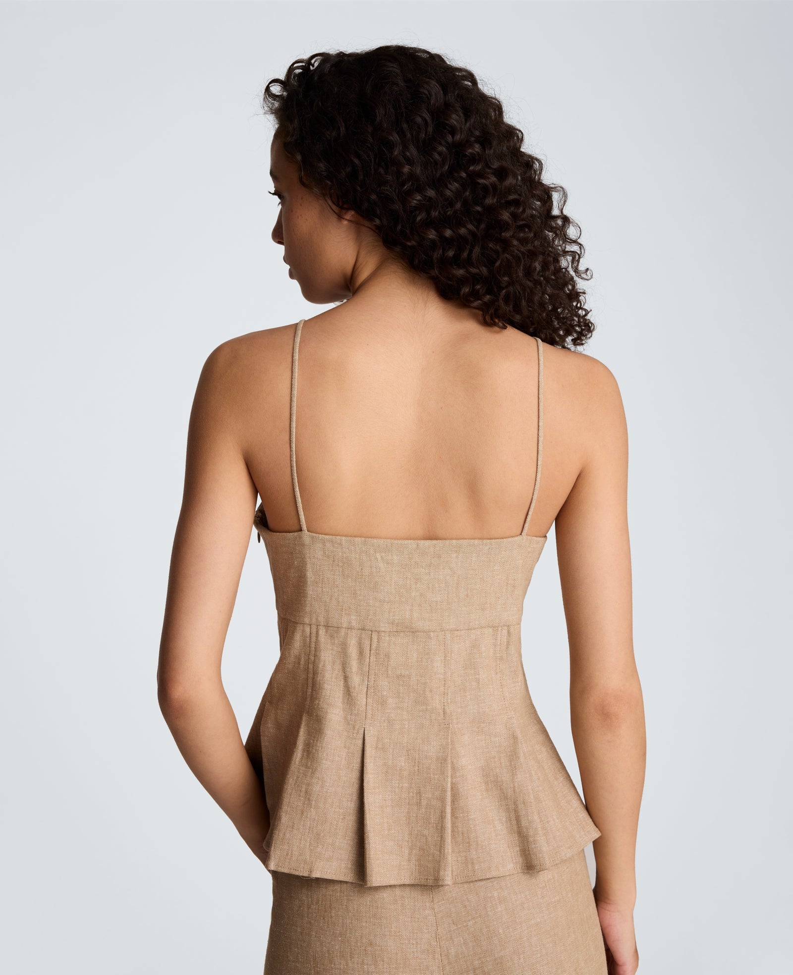 Kenneth Cole Linen Fitted Cami with Pleated Body | MESA TAUP/MELANGE