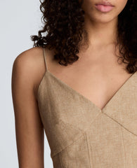 Kenneth Cole Linen Fitted Cami with Pleated Body | MESA TAUP/MELANGE