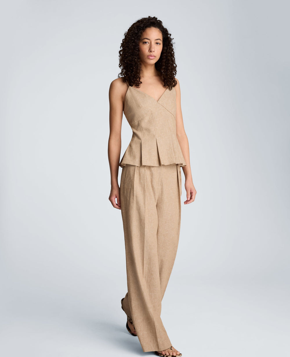 Kenneth Cole Linen Fitted Cami with Pleated Body | MESA TAUP/MELANGE