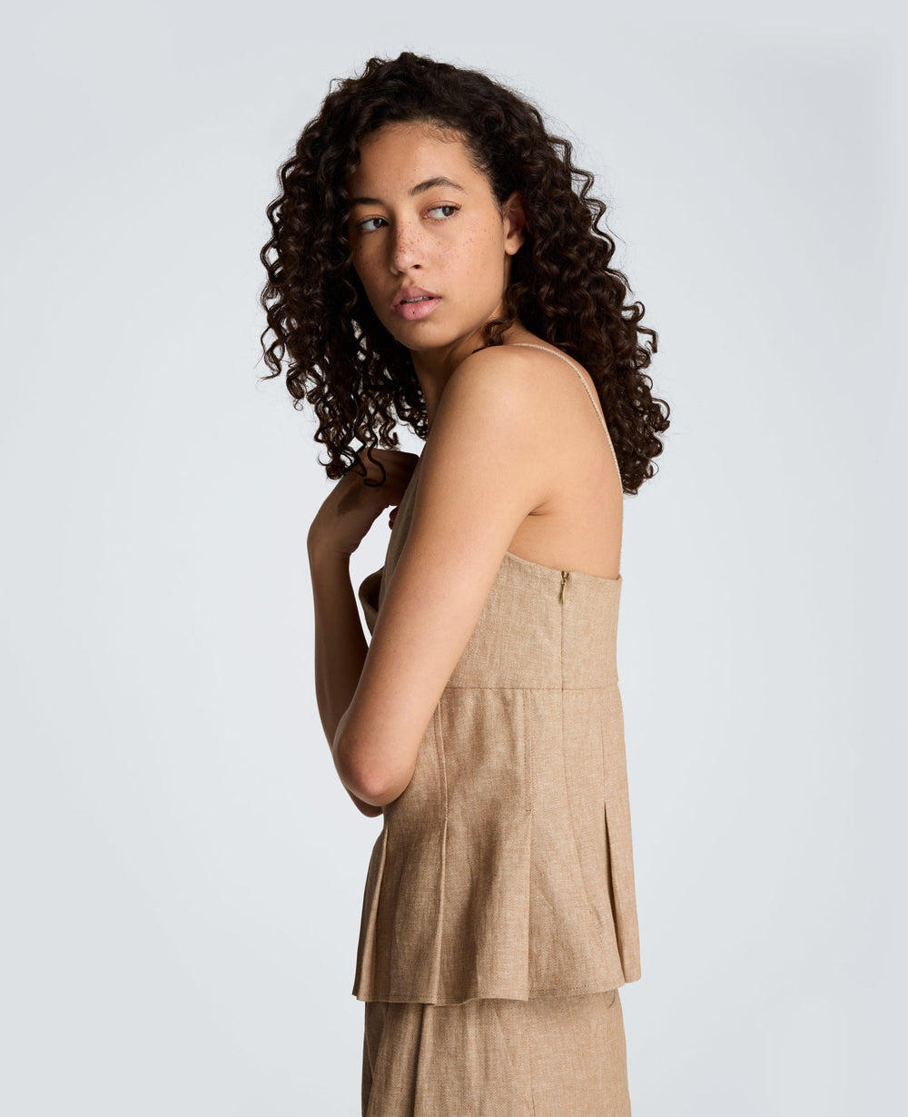 Kenneth Cole Linen Fitted Cami with Pleated Body | MESA TAUP/MELANGE