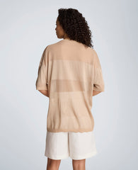 Kenneth Cole Shiny Semi Sheer Stripe Crew Neck | TIMELESS TAUPE