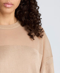 Kenneth Cole Shiny Semi Sheer Stripe Crew Neck | TIMELESS TAUPE