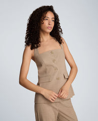 Kenneth Cole Crosshatch Weave Four Button Halter Vest with Flap Pockets | TIMELESS TAUPE