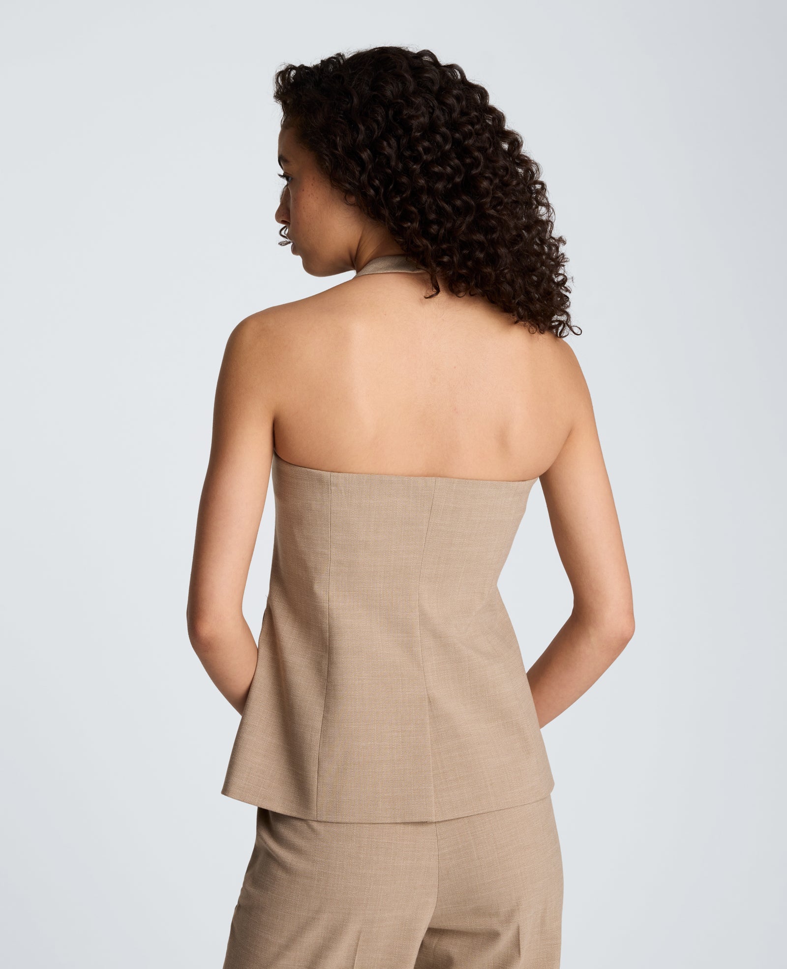 Kenneth Cole Crosshatch Weave Four Button Halter Vest with Flap Pockets | TIMELESS TAUPE