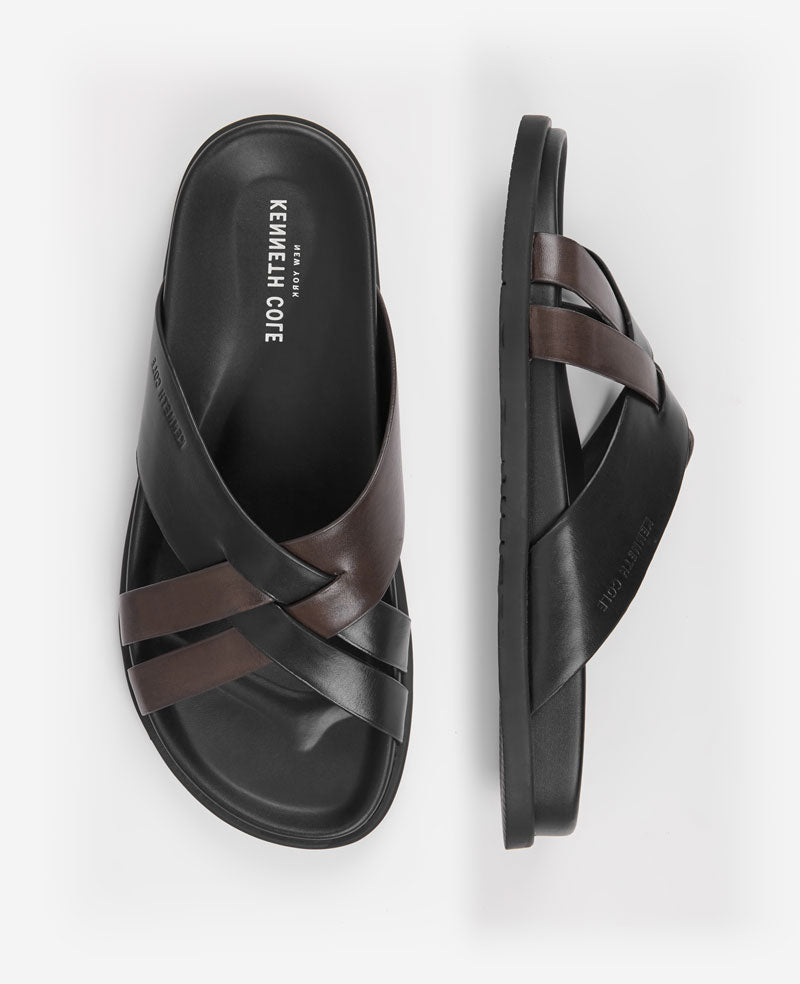 Kenneth Cole Wooper Leather Sandal | BLACK / GANACHE LEATHER