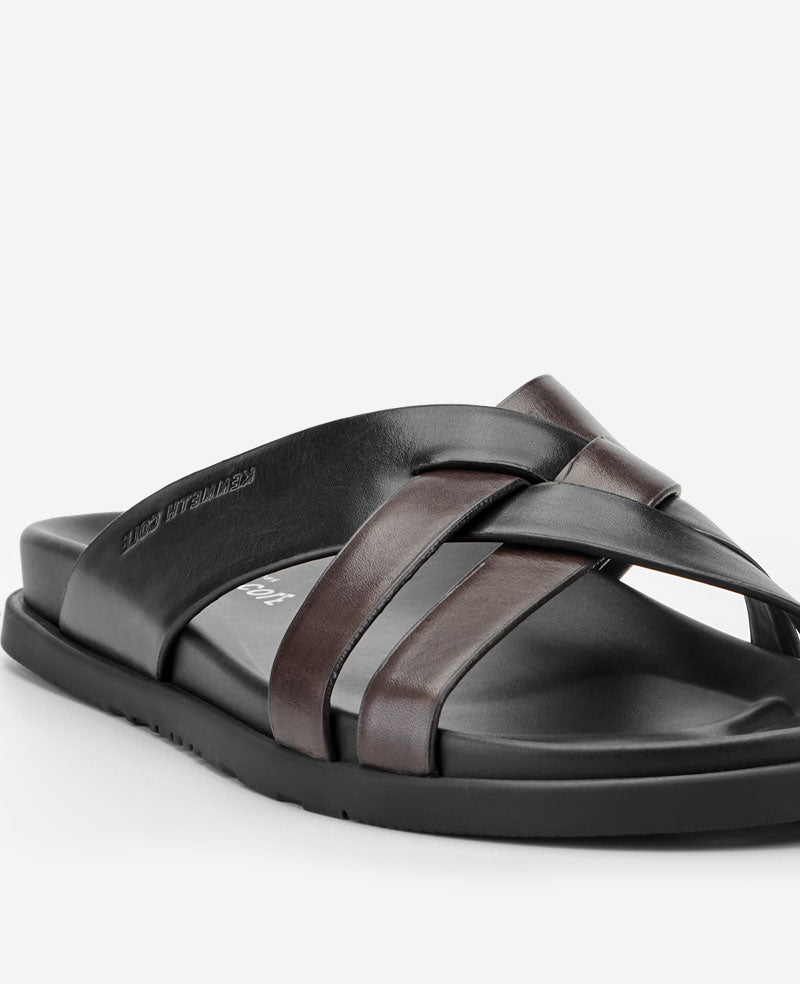 Kenneth Cole Wooper Leather Sandal | BLACK / GANACHE LEATHER