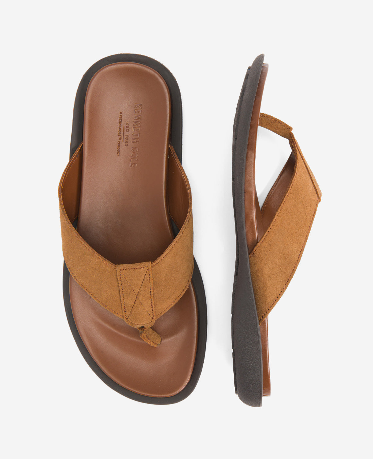 Kenneth Cole Tobacco Leather Thong Sandals – Lightweight Grip | KC | TOBACCO