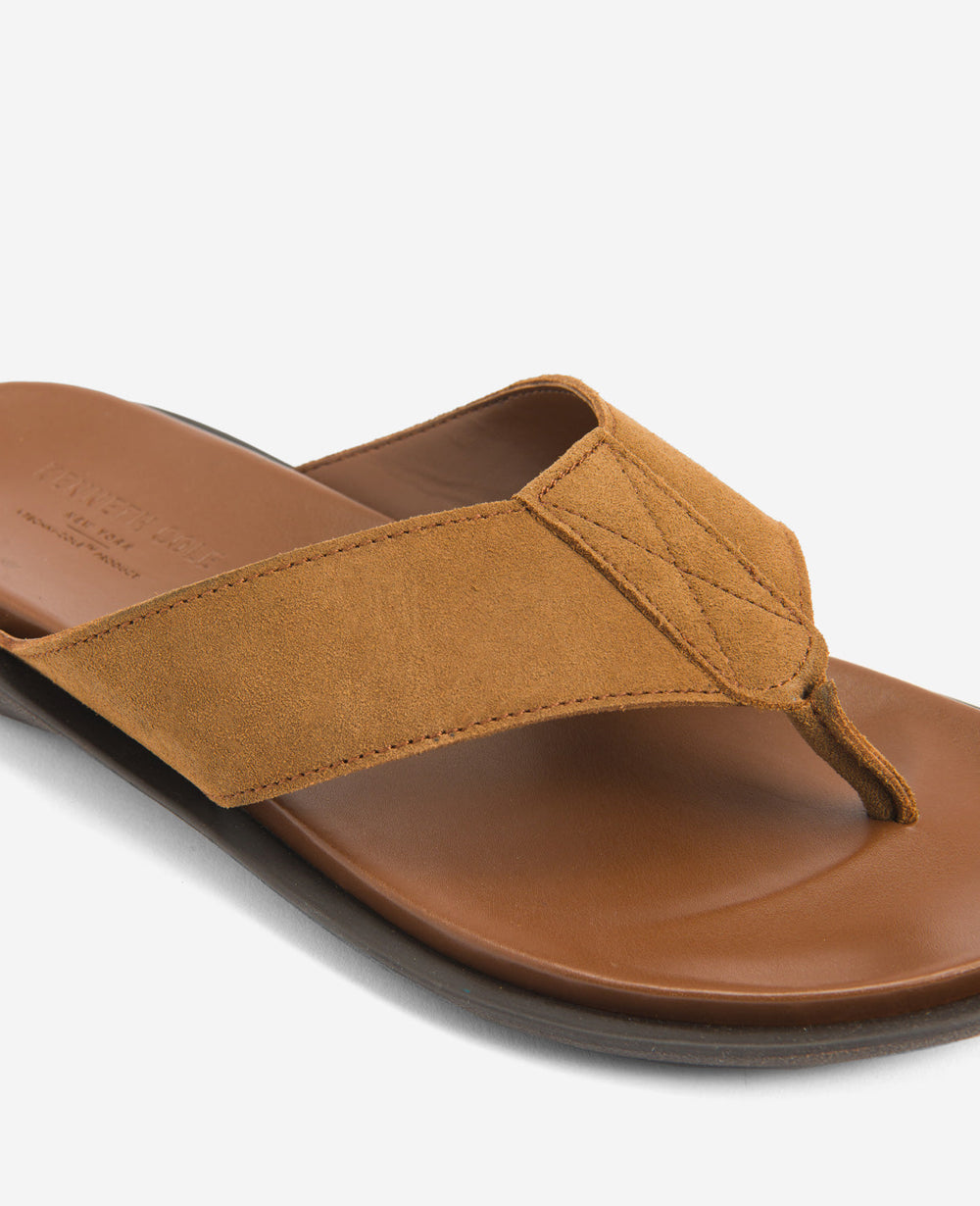 Kenneth Cole Tobacco Leather Thong Sandals – Lightweight Grip | KC | TOBACCO