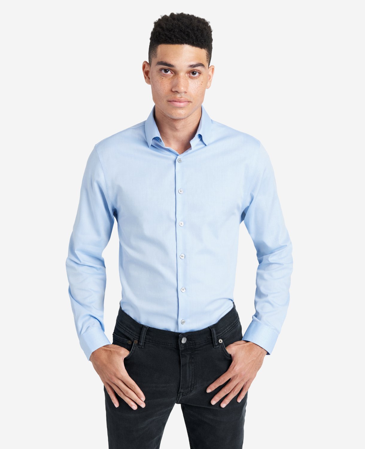 Kenneth Cole Slim-Fit Button-Down Stretch Dress Shirt with TEK FIT | LIGHT BLUE