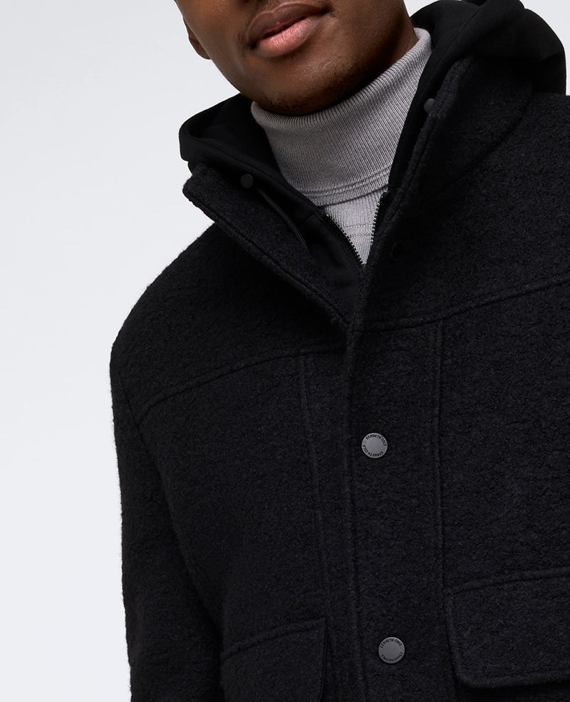 Kenneth Cole Shop Black Boucle Wool Jacket with Jersey Hood – Men’s Fit | BLACK