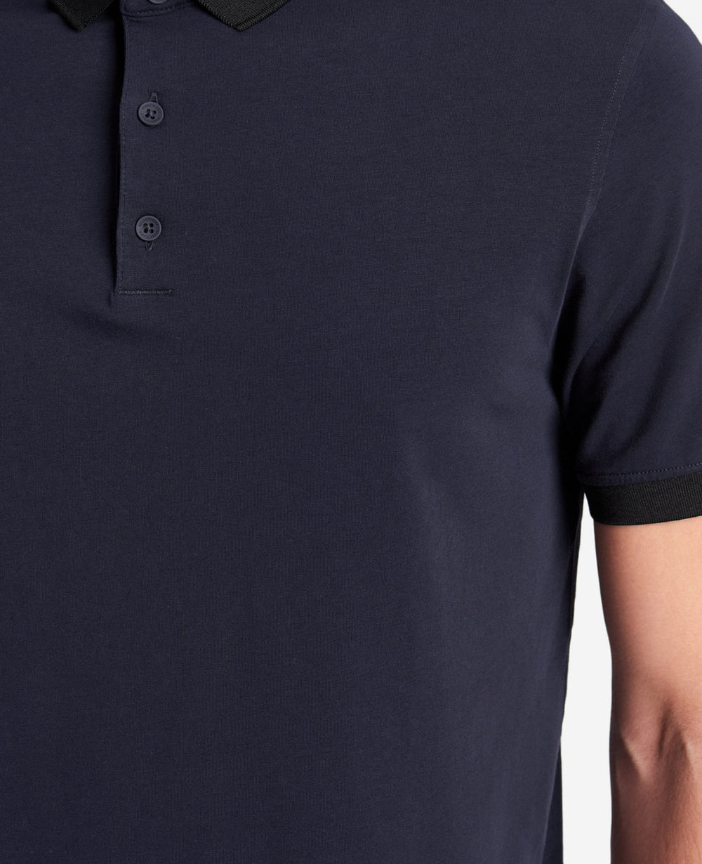 Kenneth Cole Navy Polo Shirt with Colorblock Collar – 4-Way Stretch | KC | NAVY