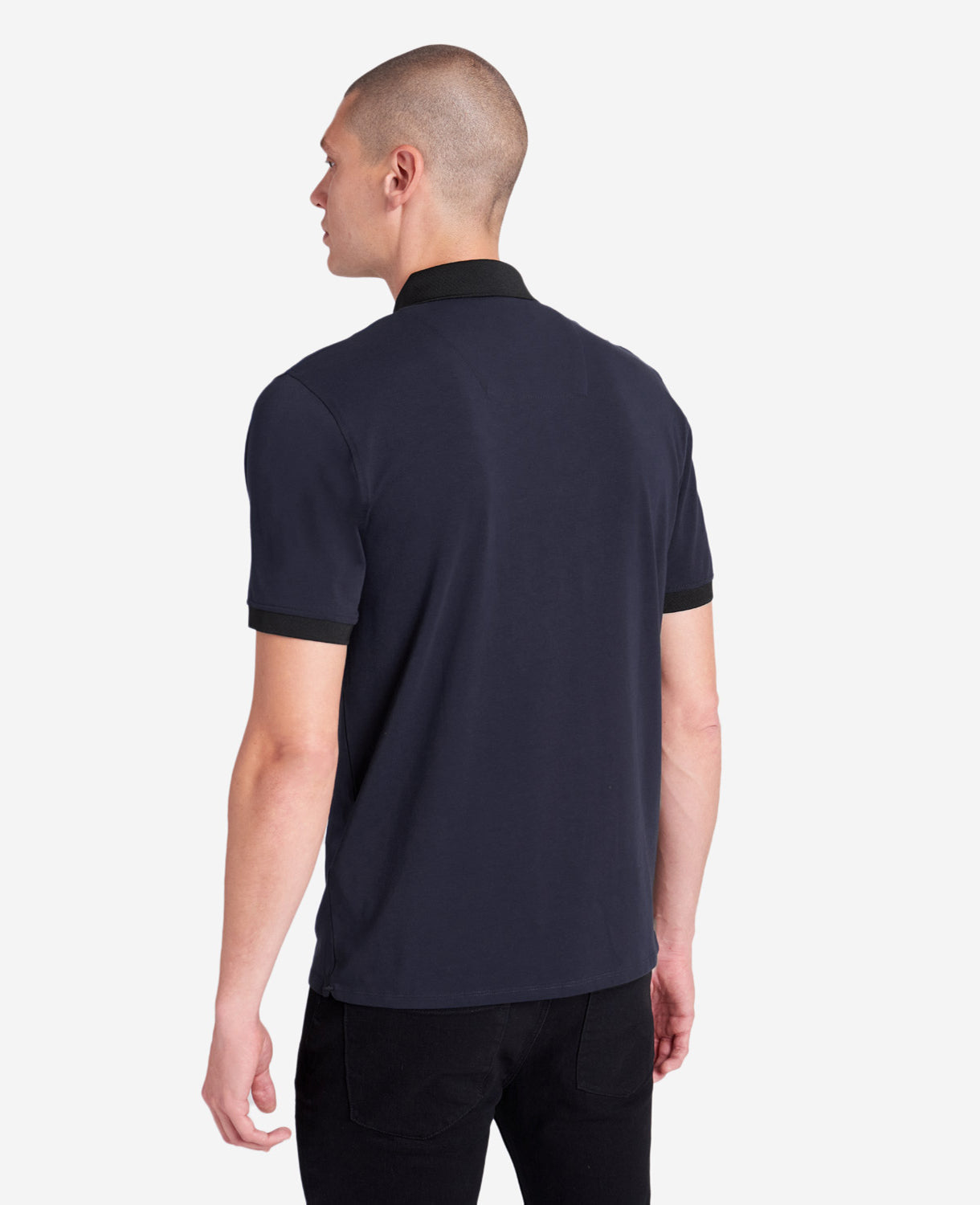 Kenneth Cole Navy Polo Shirt with Colorblock Collar – 4-Way Stretch | KC | NAVY