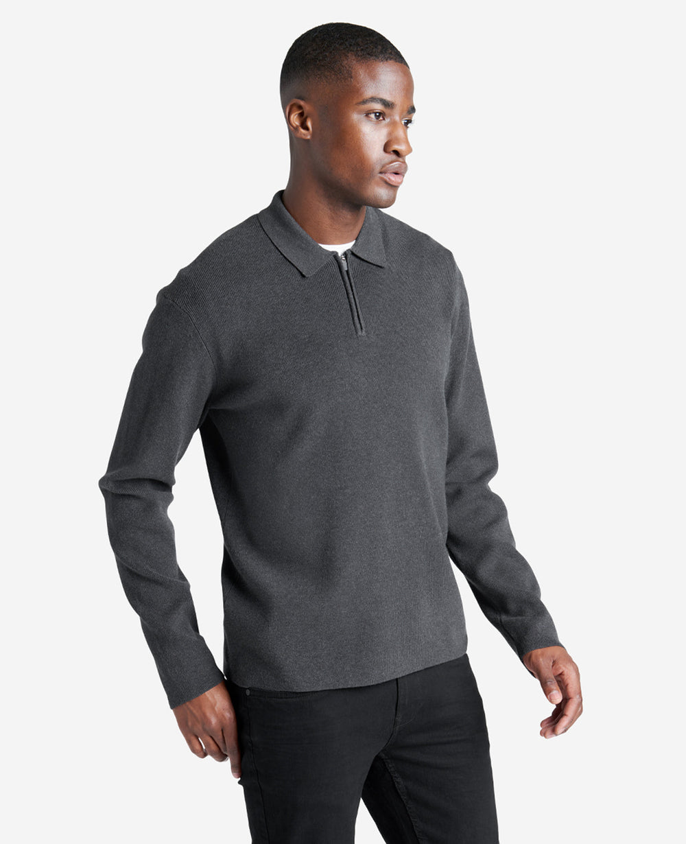 Kenneth Cole Charcoal Long Sleeve Polo Sweater for Men | Kenneth Cole | CHARCOAL