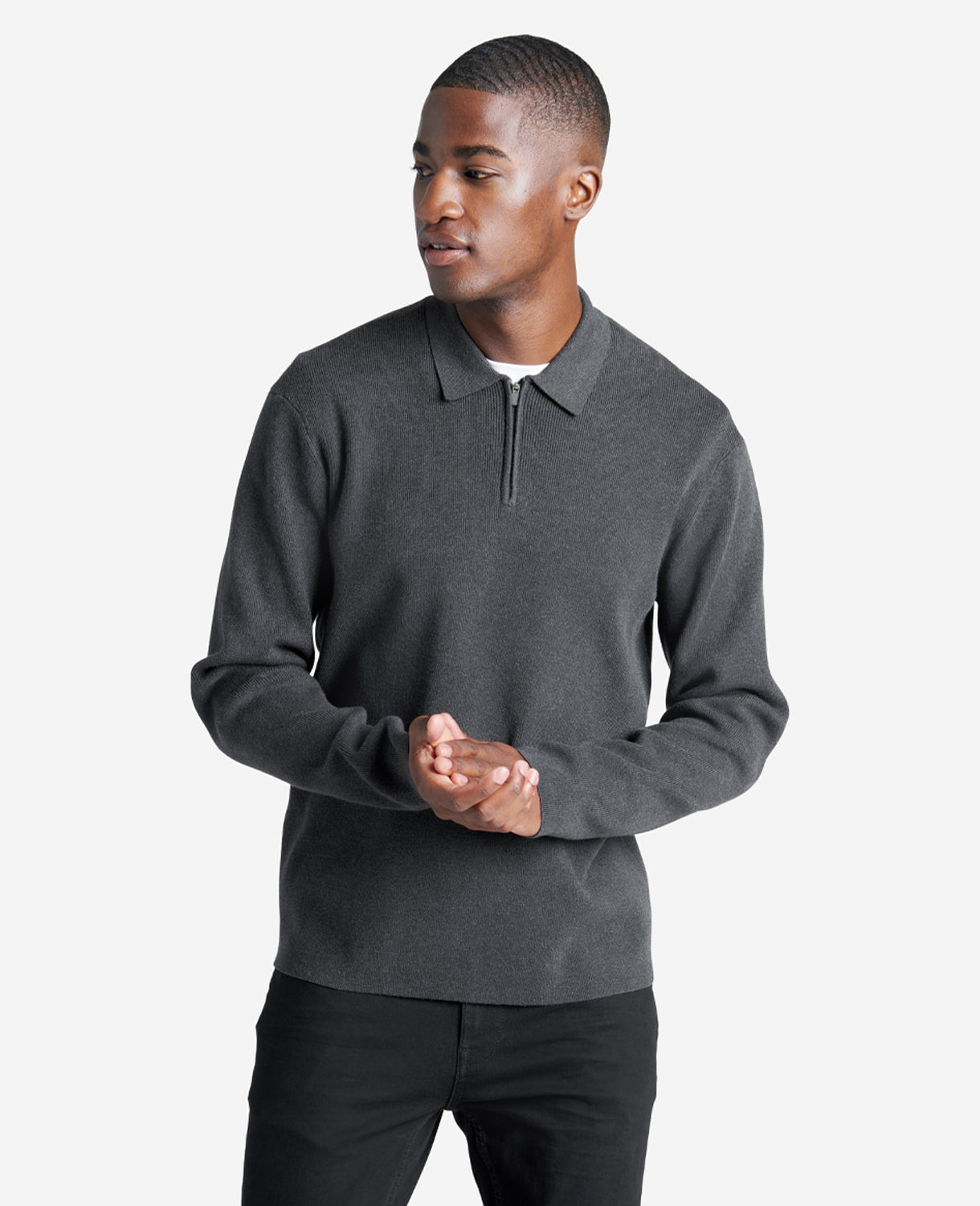 Kenneth Cole Charcoal Long Sleeve Polo Sweater for Men | Kenneth Cole | CHARCOAL