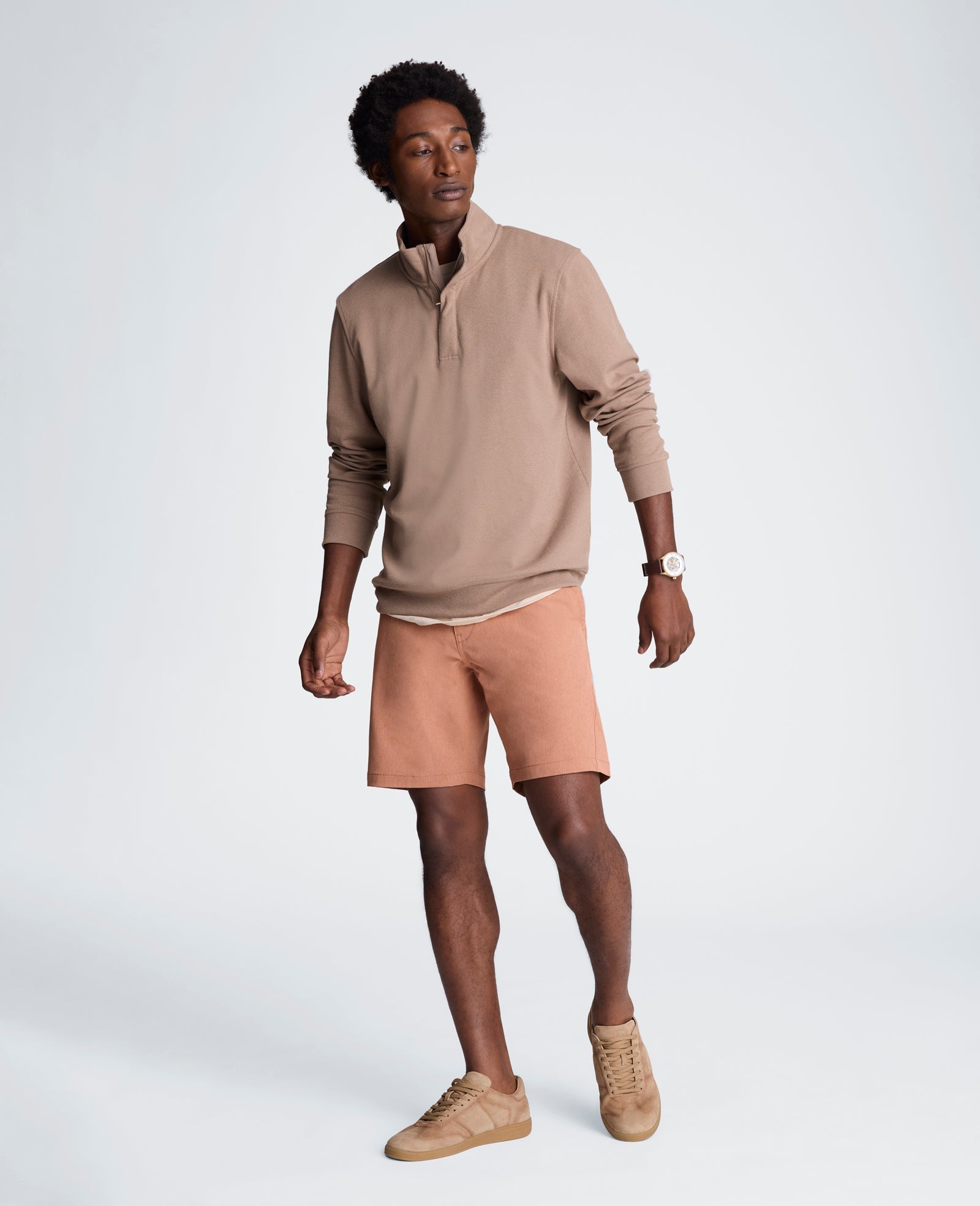Kenneth Cole Hidden Placket Quarter Zip Sweater | DARK BEIGE