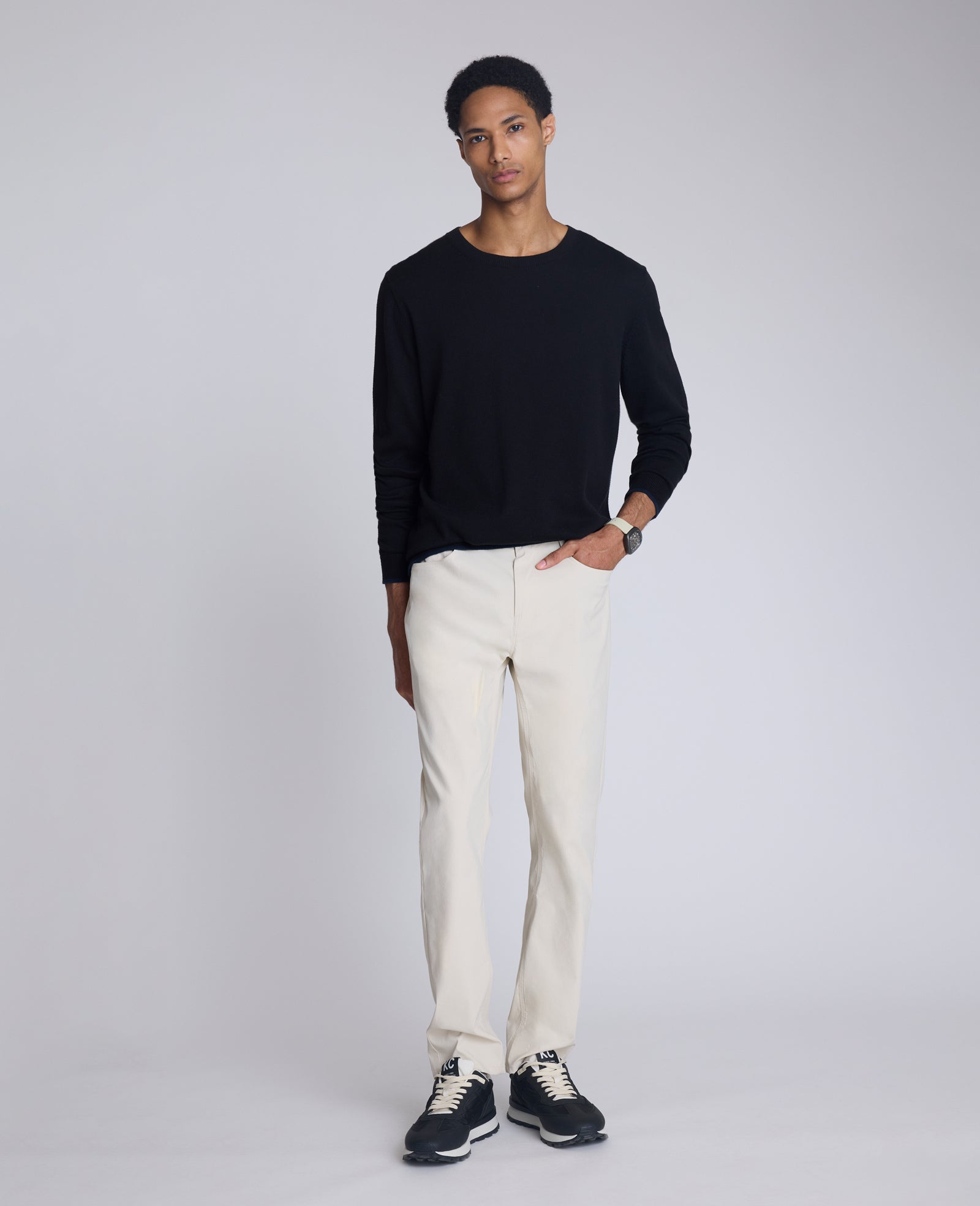 Kenneth Cole Black Crew Neck Sweater – Ribbed Cuffs & Classic Fit | KC | BLACK