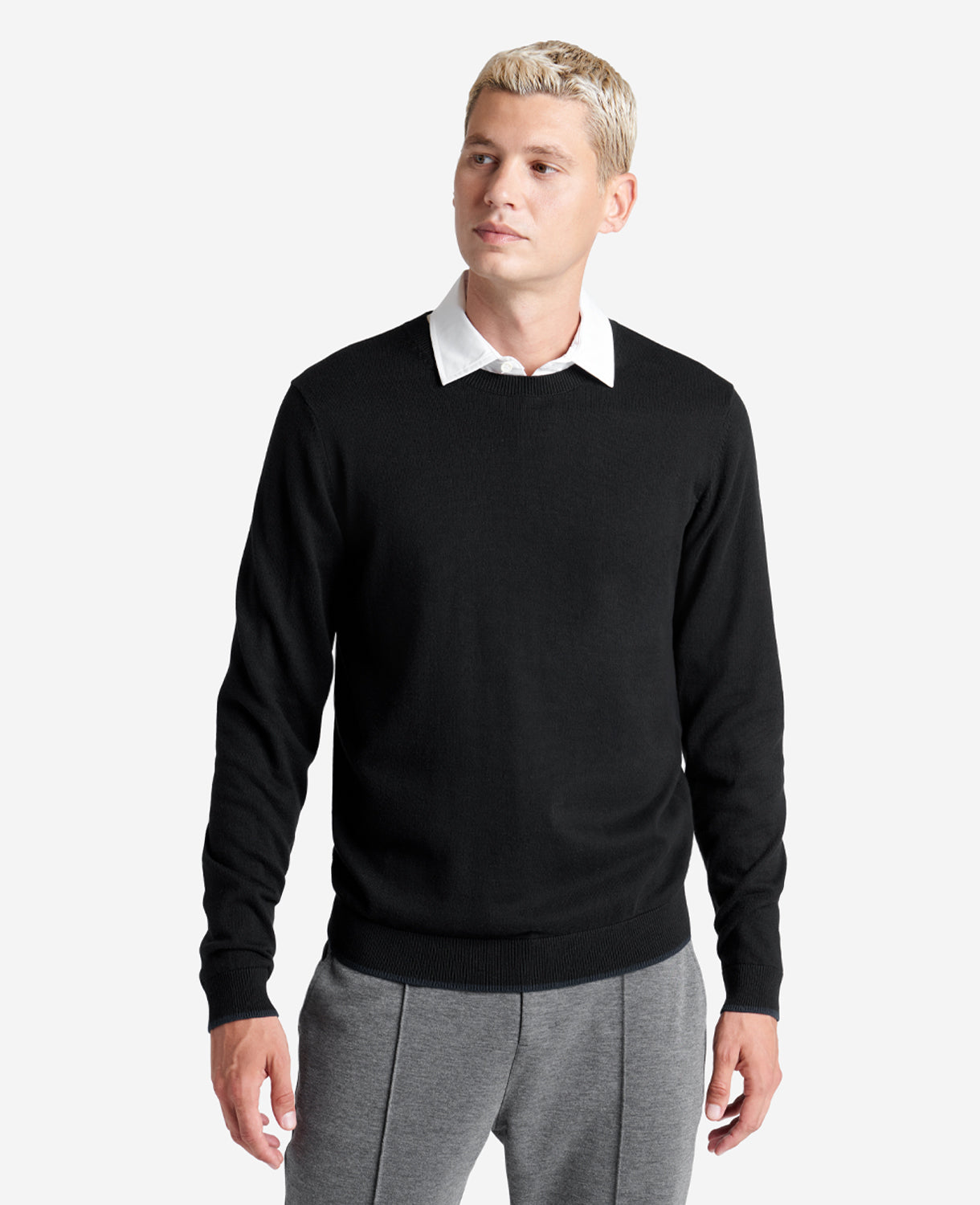 Kenneth Cole Black Crew Neck Sweater – Ribbed Cuffs & Classic Fit | KC | BLACK