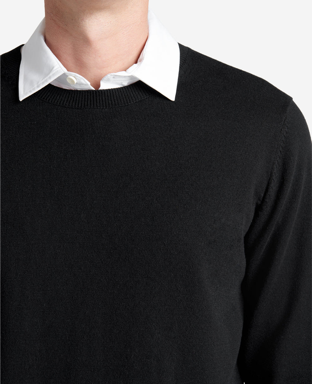 Kenneth Cole Black Crew Neck Sweater – Ribbed Cuffs & Classic Fit | KC | BLACK