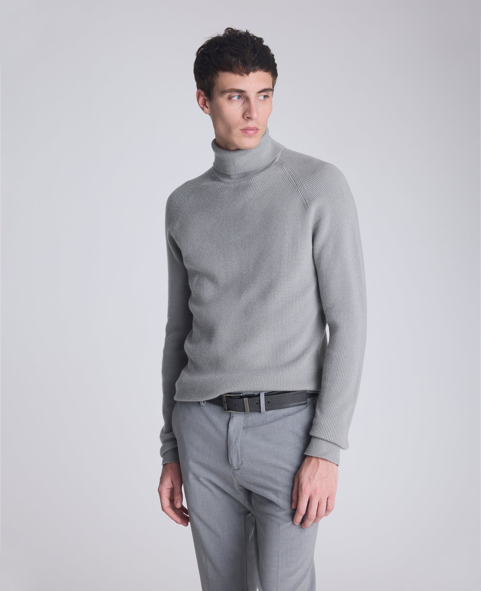 Kenneth Cole Shop Foldover Turtleneck Sweater: Grey Heather Ribbed | KC | GREY/HEATHER