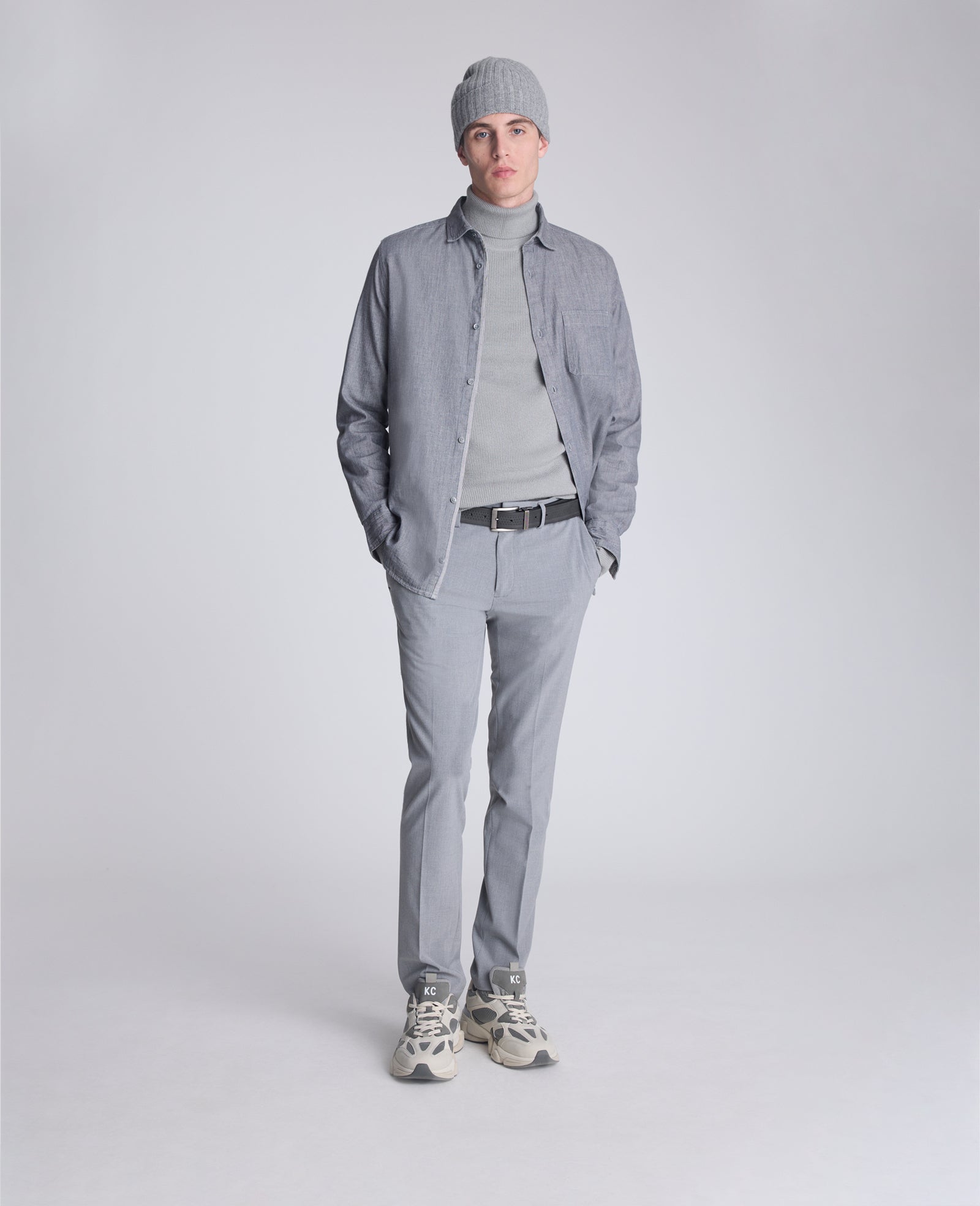 Kenneth Cole Shop Foldover Turtleneck Sweater: Grey Heather Ribbed | KC | GREY/HEATHER