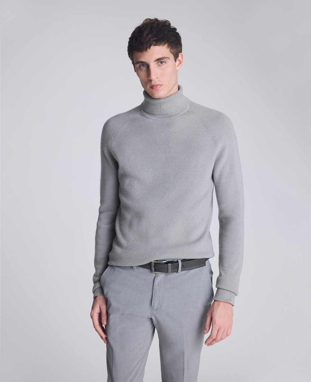 Kenneth Cole Shop Foldover Turtleneck Sweater: Grey Heather Ribbed | KC | GREY/HEATHER