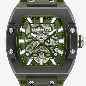 Kenneth Cole Skeleton Automatic Green Silicone Strap Watch | GREEN