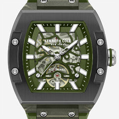 Kenneth Cole Skeleton Automatic Green Silicone Strap Watch | GREEN