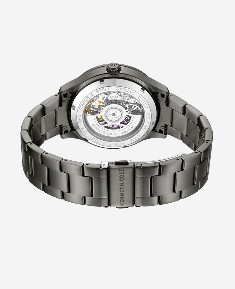 Kenneth Cole Skeleton Automatic Gun Metal Bracelet Watch | GUN