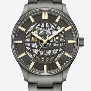 Kenneth Cole Skeleton Automatic Gun Metal Bracelet Watch | GUN