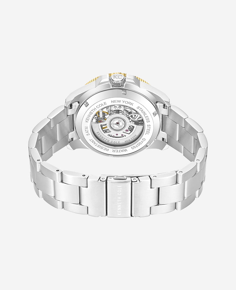 Kenneth Cole Skeleton Automatic Green Contrast Dial Bracelet Watch | SILVER/GREEN