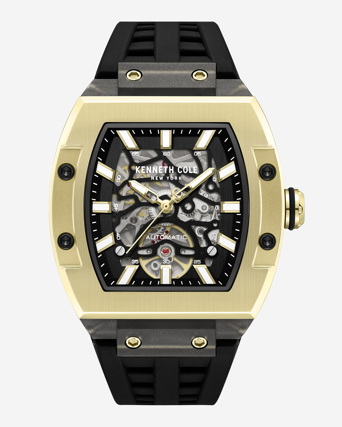 Kenneth Cole Men’s Square Skeleton Watch – Automatic Silicone Band | KC | BLACK