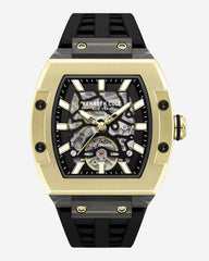 Kenneth Cole Men’s Square Skeleton Watch – Automatic Silicone Band | KC | BLACK