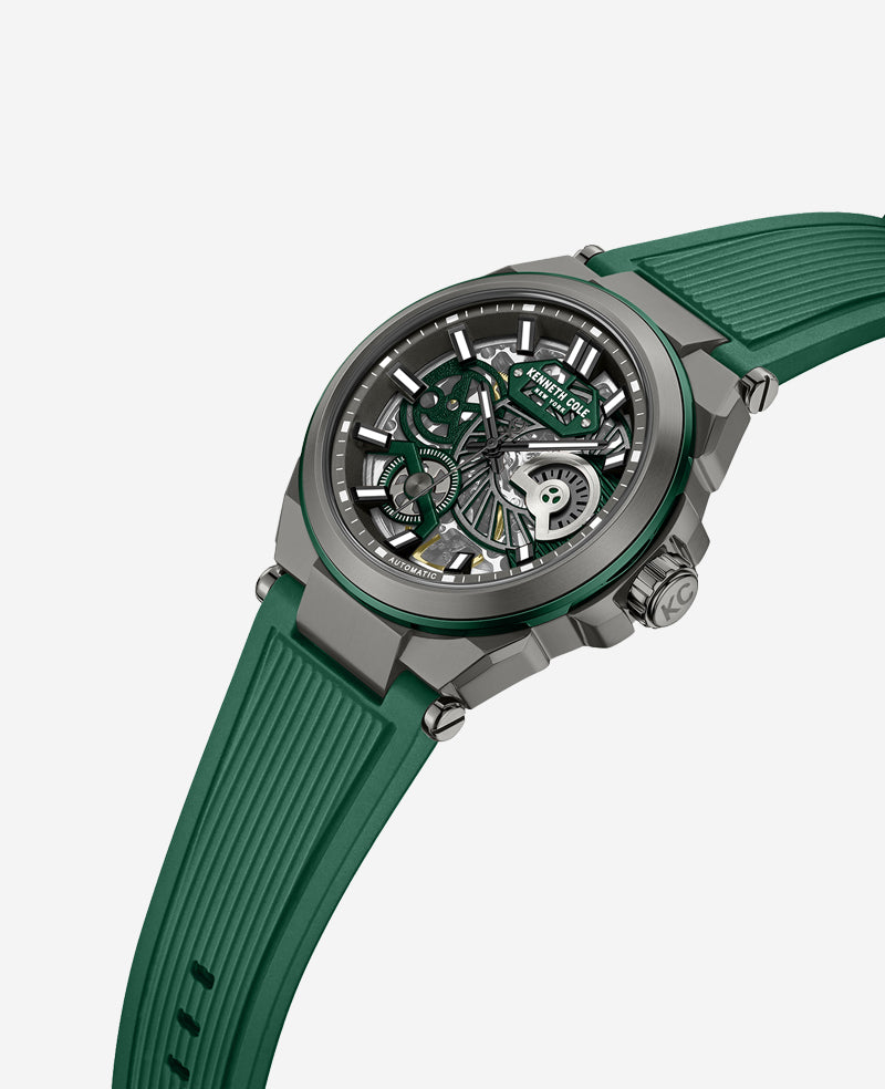 Kenneth Cole Shop Men’s Skeleton Automatic Silicone Watch in Green | KC | GREEN