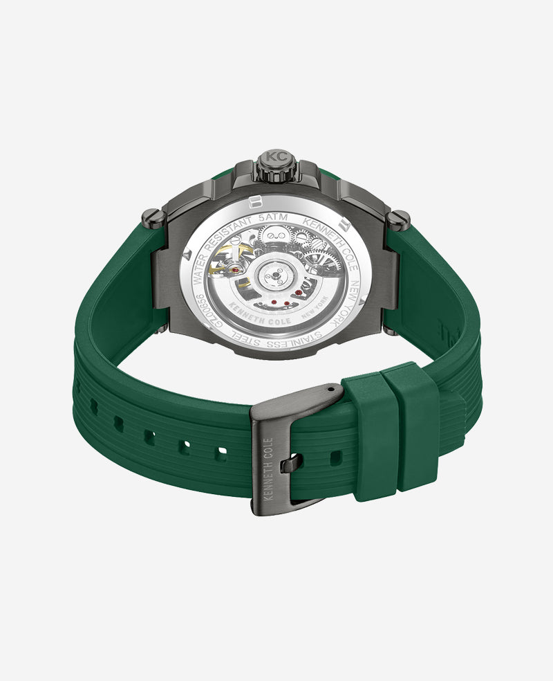Kenneth Cole Shop Men’s Skeleton Automatic Silicone Watch in Green | KC | GREEN