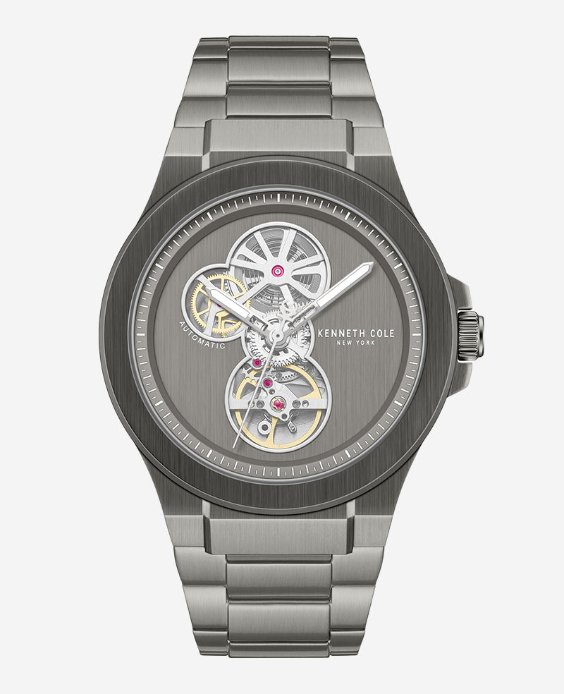 Kenneth Cole Automatic Gun Metal Stainless Steel Bracelet Watch | GUN