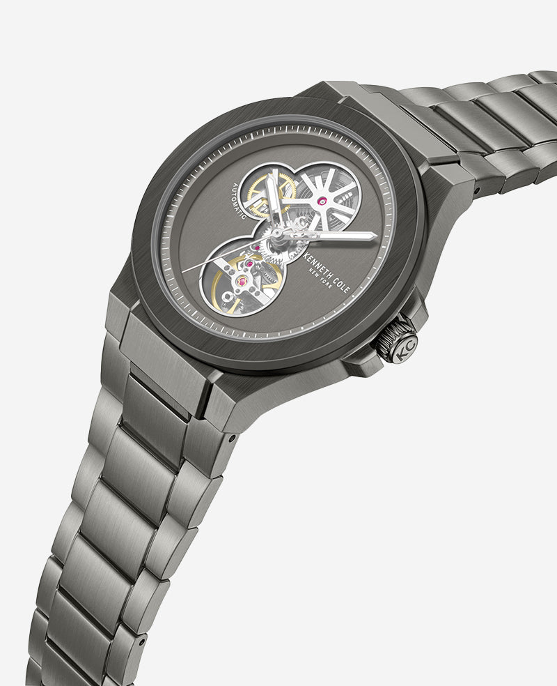 Kenneth Cole Automatic Gun Metal Stainless Steel Bracelet Watch | GUN
