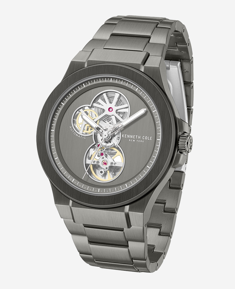 Kenneth Cole Automatic Gun Metal Stainless Steel Bracelet Watch | GUN