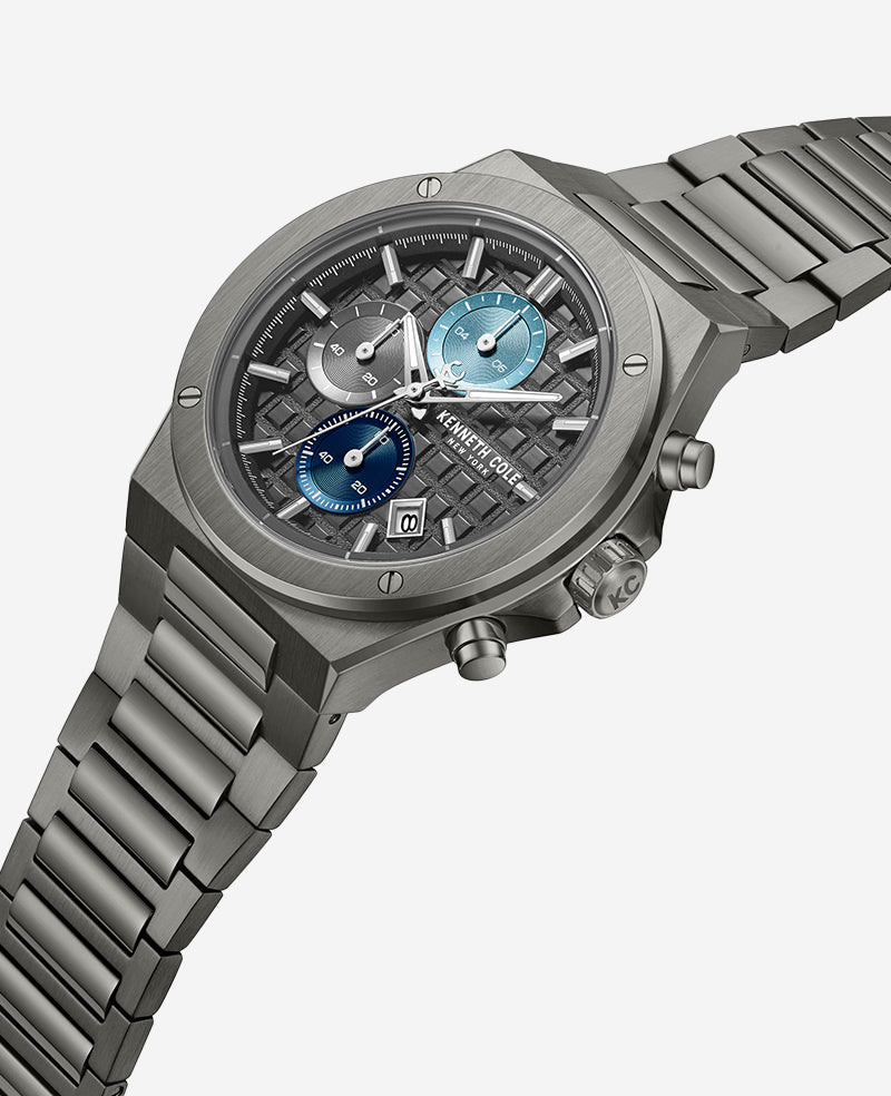 Kenneth Cole Dress Sport Chronograph Multi Tone Dial Stainless Steel Bracelet Watch | GUN