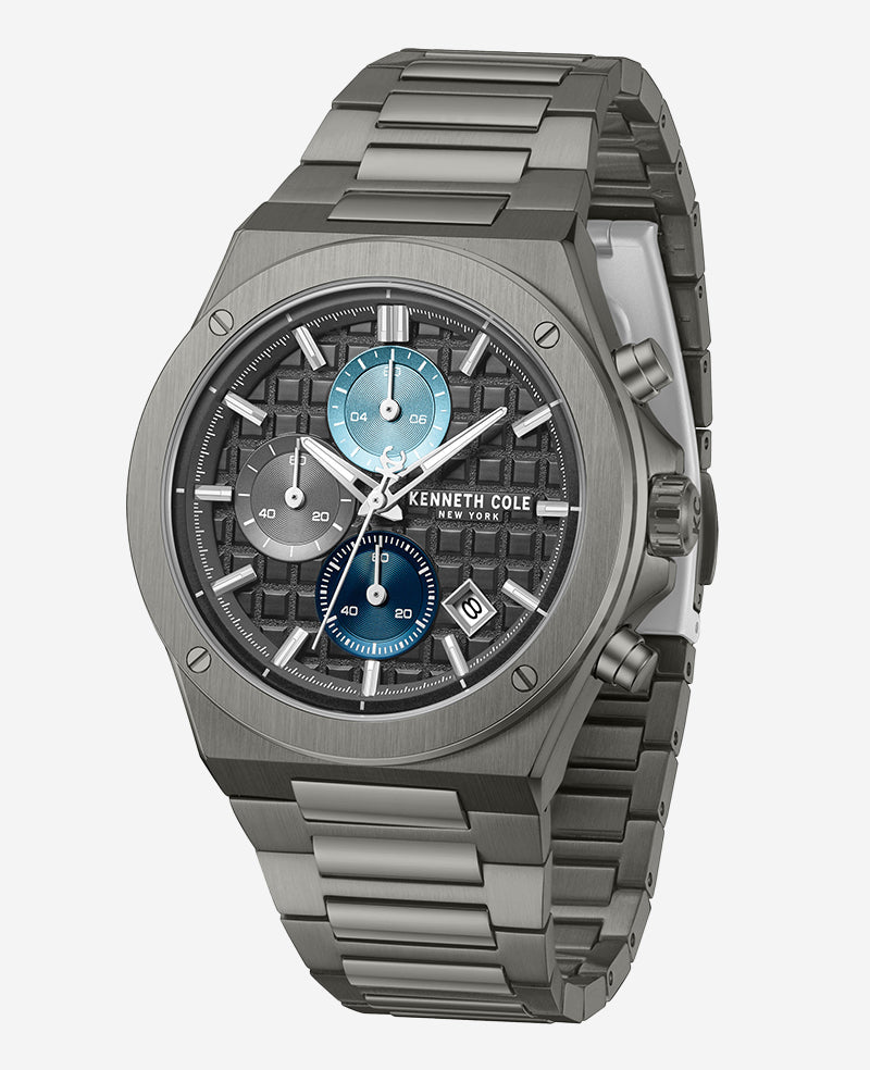 Kenneth Cole Dress Sport Chronograph Multi Tone Dial Stainless Steel Bracelet Watch | GUN