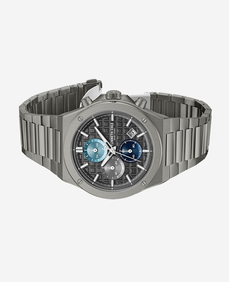 Kenneth Cole Dress Sport Chronograph Multi Tone Dial Stainless Steel Bracelet Watch | GUN