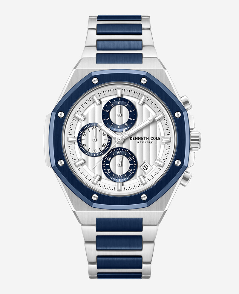 Kenneth Cole Dress Sport Chronograph Two-Tone Stainless Steel Bracelet Watch | TT SILVER/BLUE