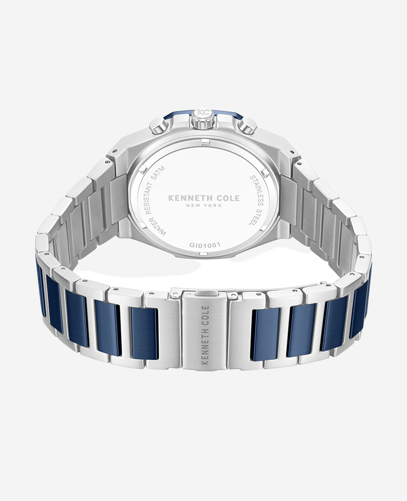 Kenneth Cole Dress Sport Chronograph Two-Tone Stainless Steel Bracelet Watch | TT SILVER/BLUE