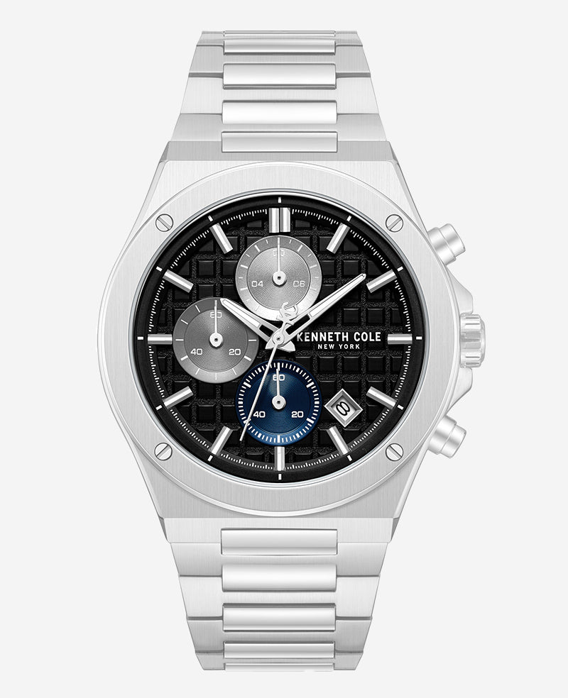 Kenneth Cole Dress Sport Chronograph Black Dial Stainless Steel Bracelet Watch | SILVER
