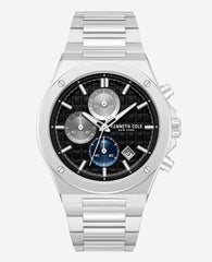 Kenneth Cole Dress Sport Chronograph Black Dial Stainless Steel Bracelet Watch | SILVER