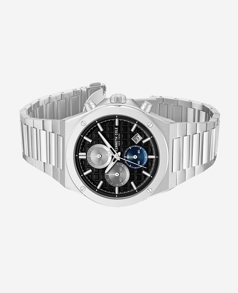 Kenneth Cole Dress Sport Chronograph Black Dial Stainless Steel Bracelet Watch | SILVER