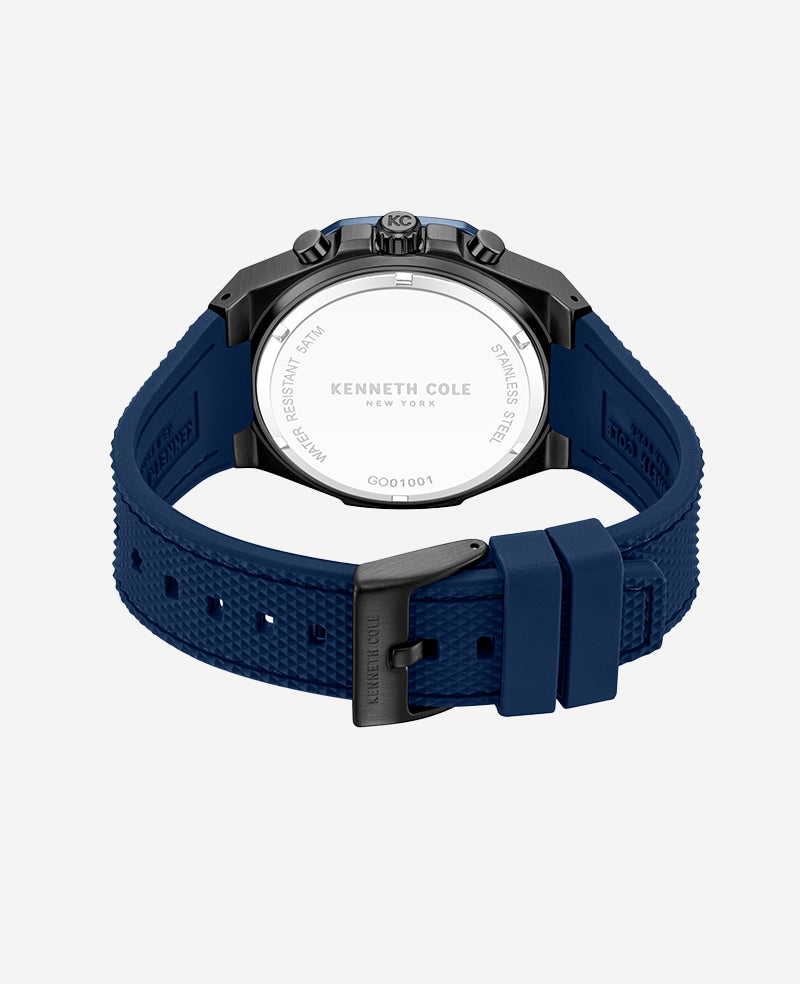 Kenneth Cole Dress Sport Chronograph Two-Tone Silicone Strap Watch | TT BLACK/BLUE