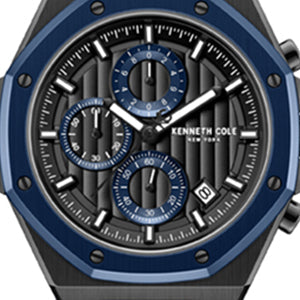 Kenneth Cole Dress Sport Chronograph Two-Tone Silicone Strap Watch | TT BLACK/BLUE