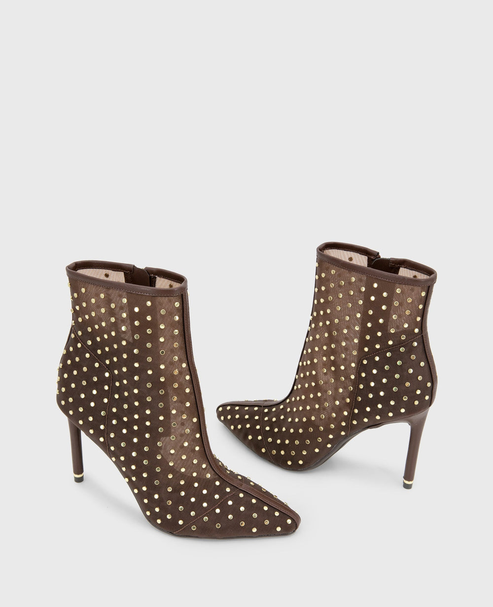Kenneth Cole Quincy Mesh Micro Stud Heel Ankle Bootie | BROWN MESH